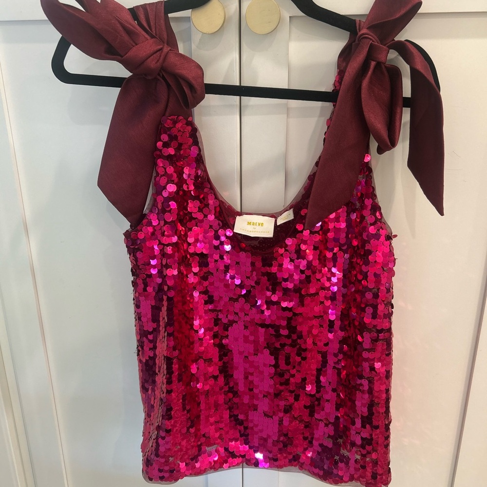 Anthropologie Pink Sequin Tank Top
